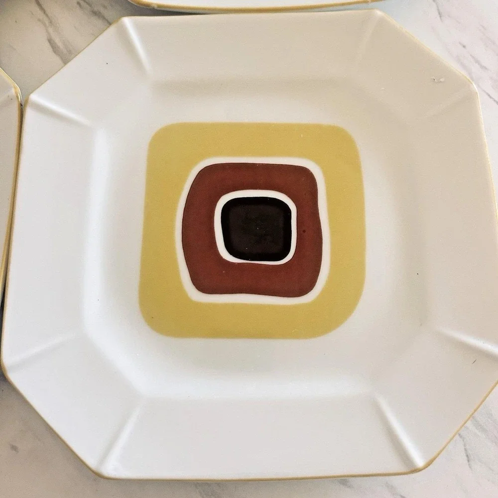 Vintage MCM Retro Abstract Square Yellow Brown Black 7.5
